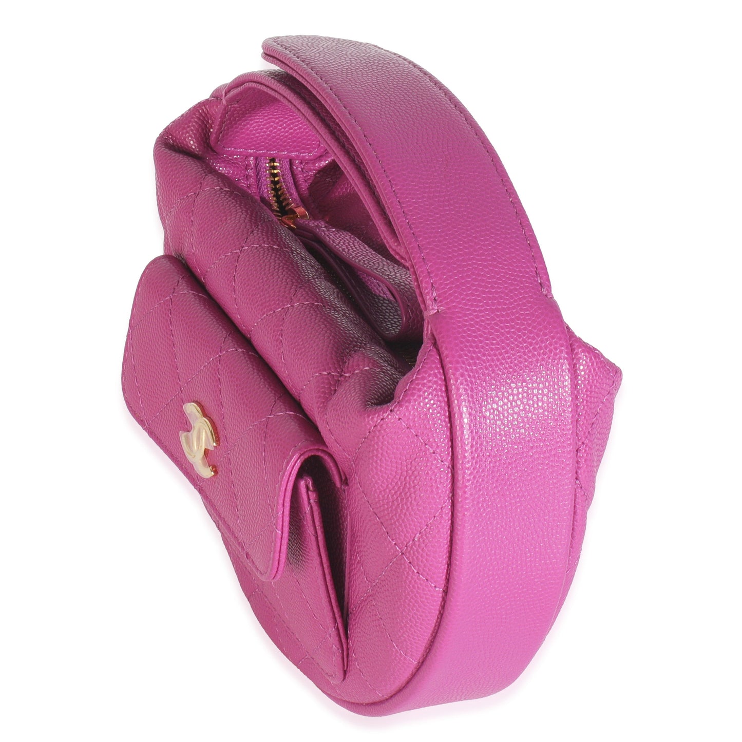 Chanel Purple Quilted Caviar Mini Round Hobo Handbag
