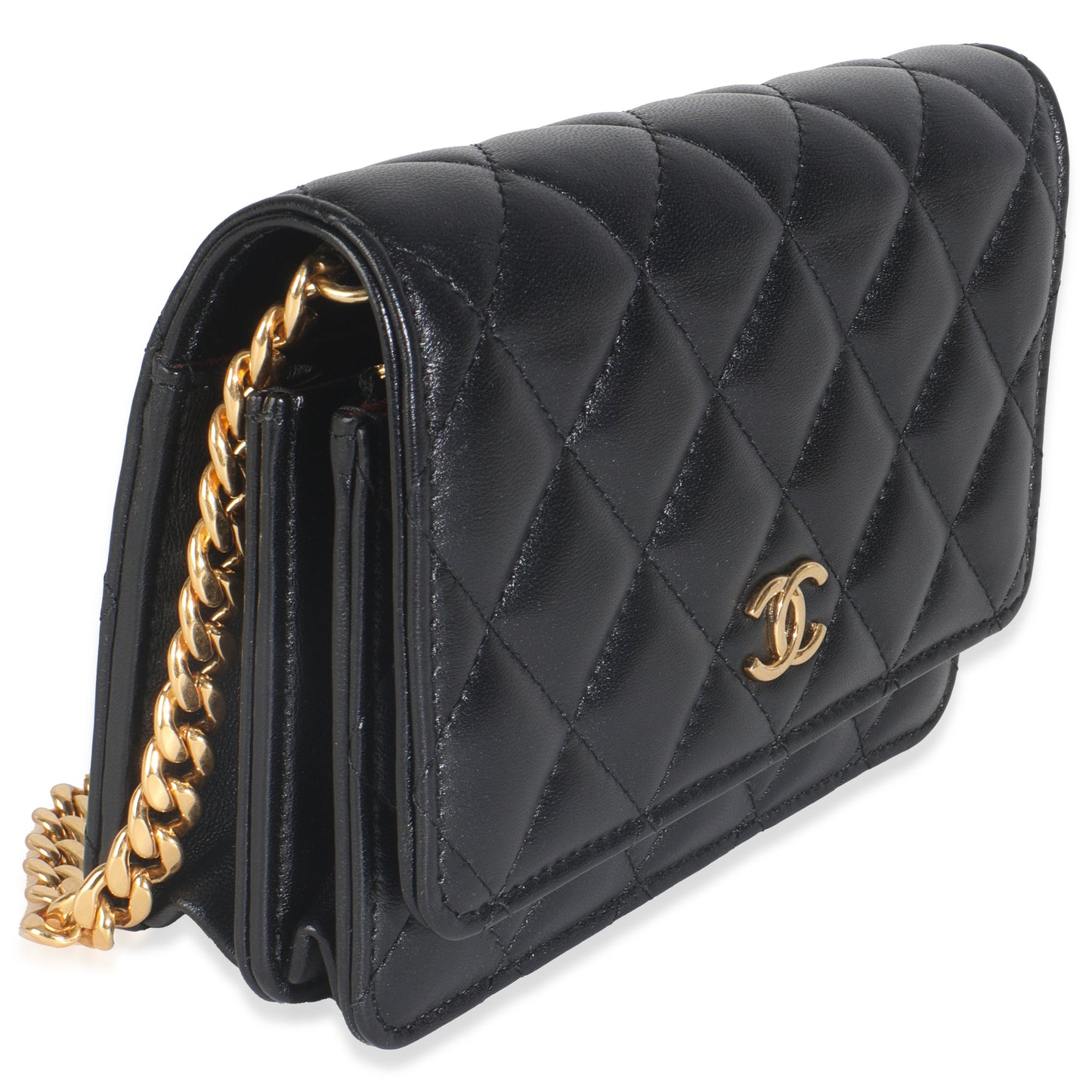 Chanel Black Quilted Lambskin CC Pearl Enamel Clutch On Chain