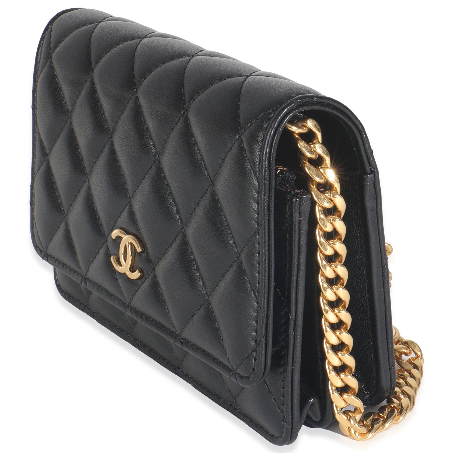 Chanel Black Quilted Lambskin CC Pearl Enamel Clutch On Chain