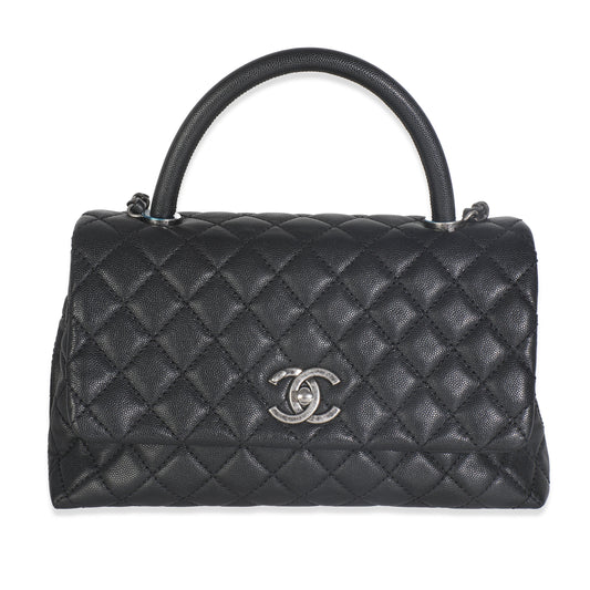 Chanel Black Quilted Caviar Medium Coco Top Handle Handbag