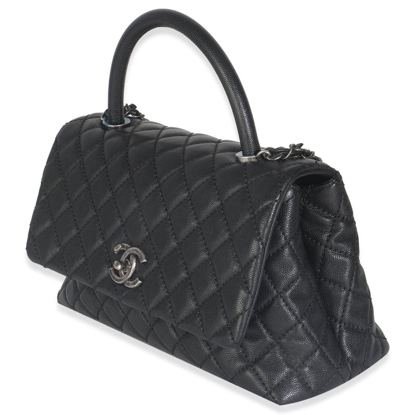 Chanel Black Quilted Caviar Medium Coco Top Handle Handbag