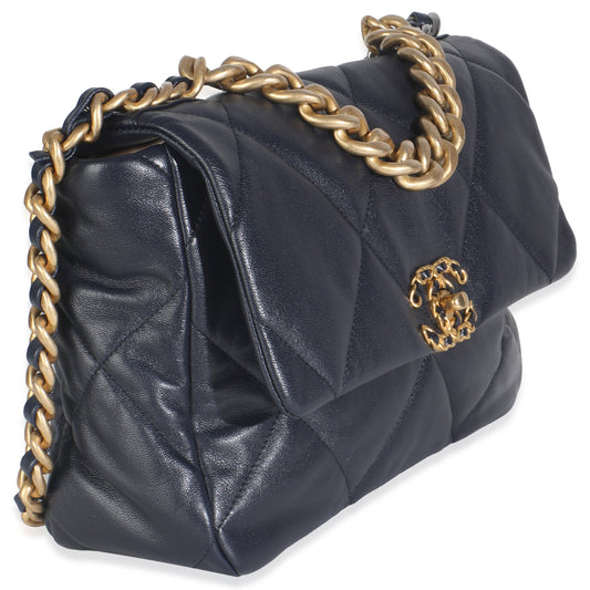 Chanel Navy Quilted Lambskin Medium Chanel 19 Flap Bag