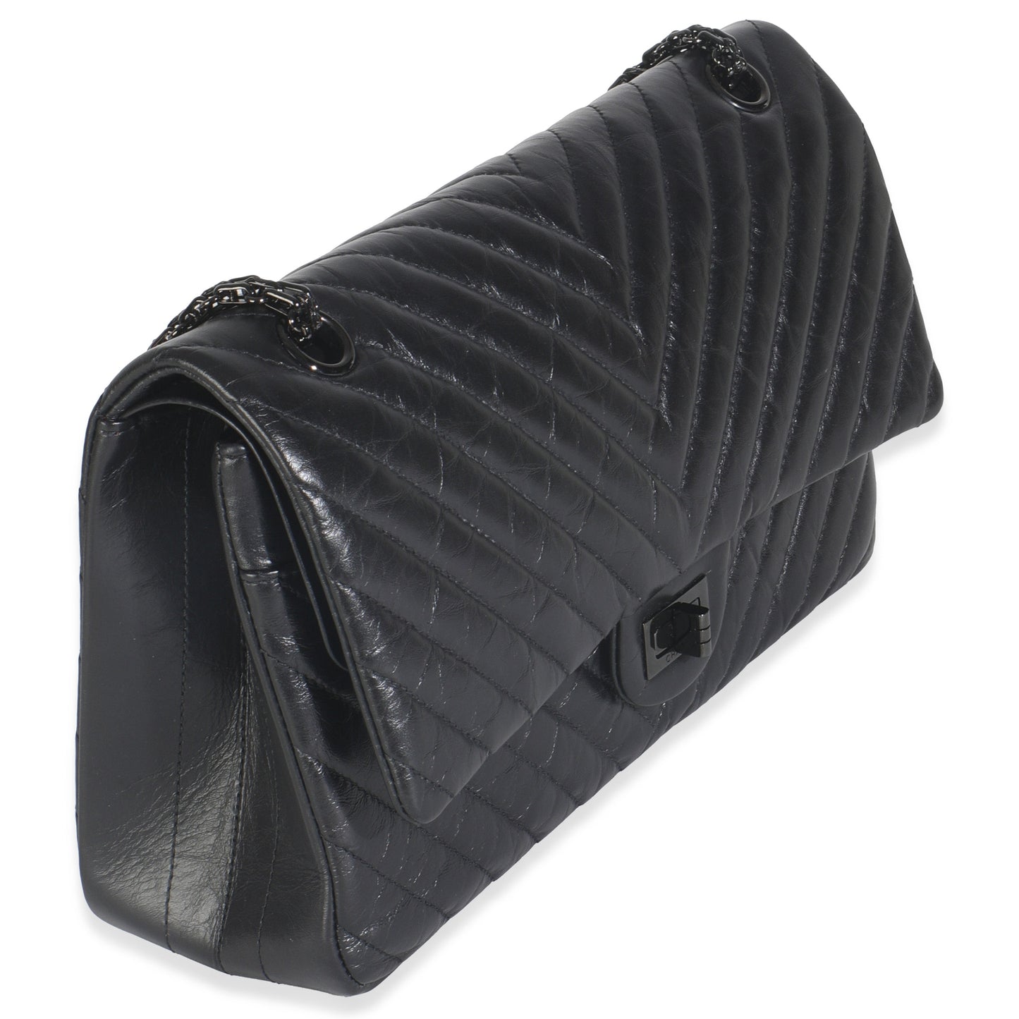 Chanel Aged Calfskin Chevron 2.55 So Black Reissue 226 Flap Bag