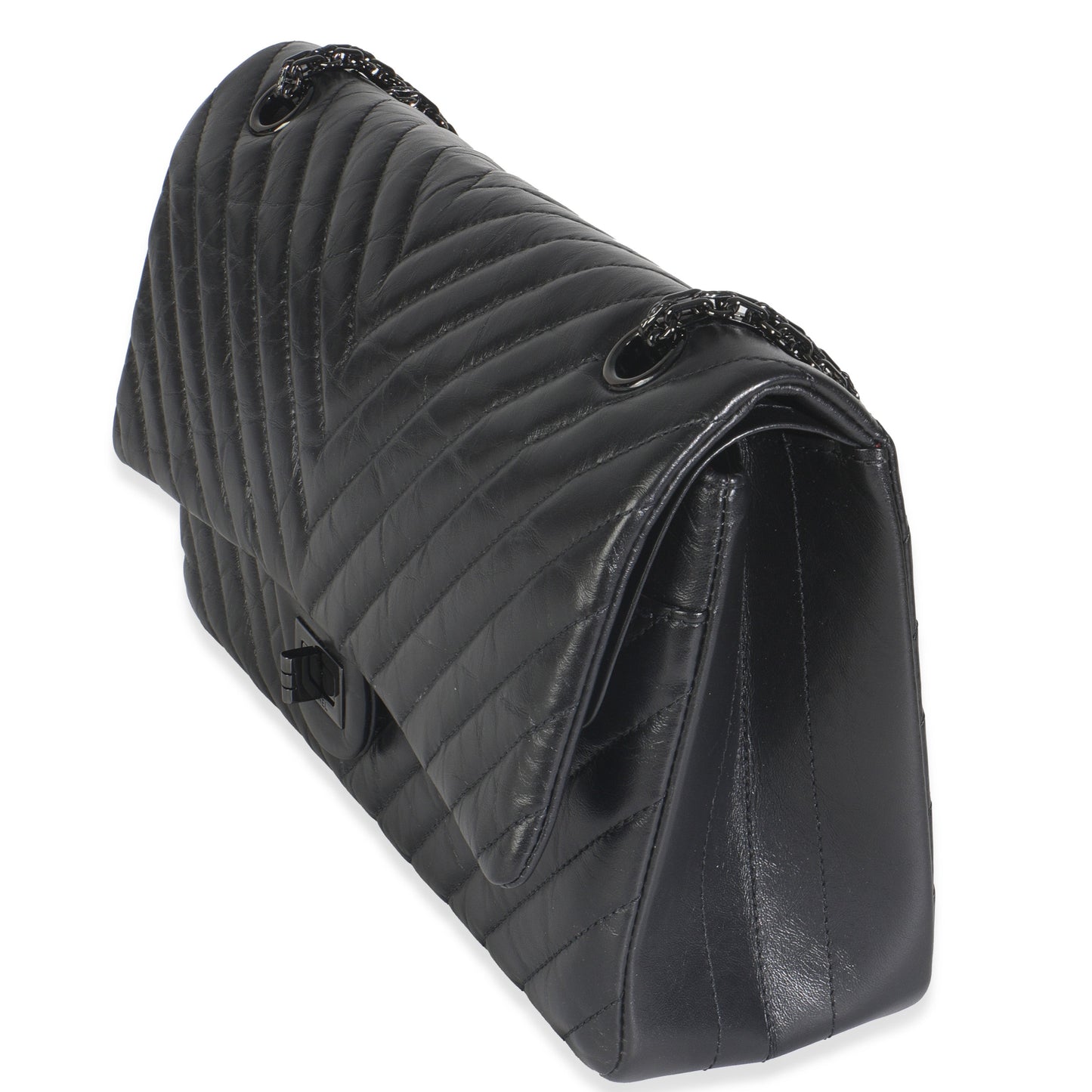 Chanel Aged Calfskin Chevron 2.55 So Black Reissue 226 Flap Bag