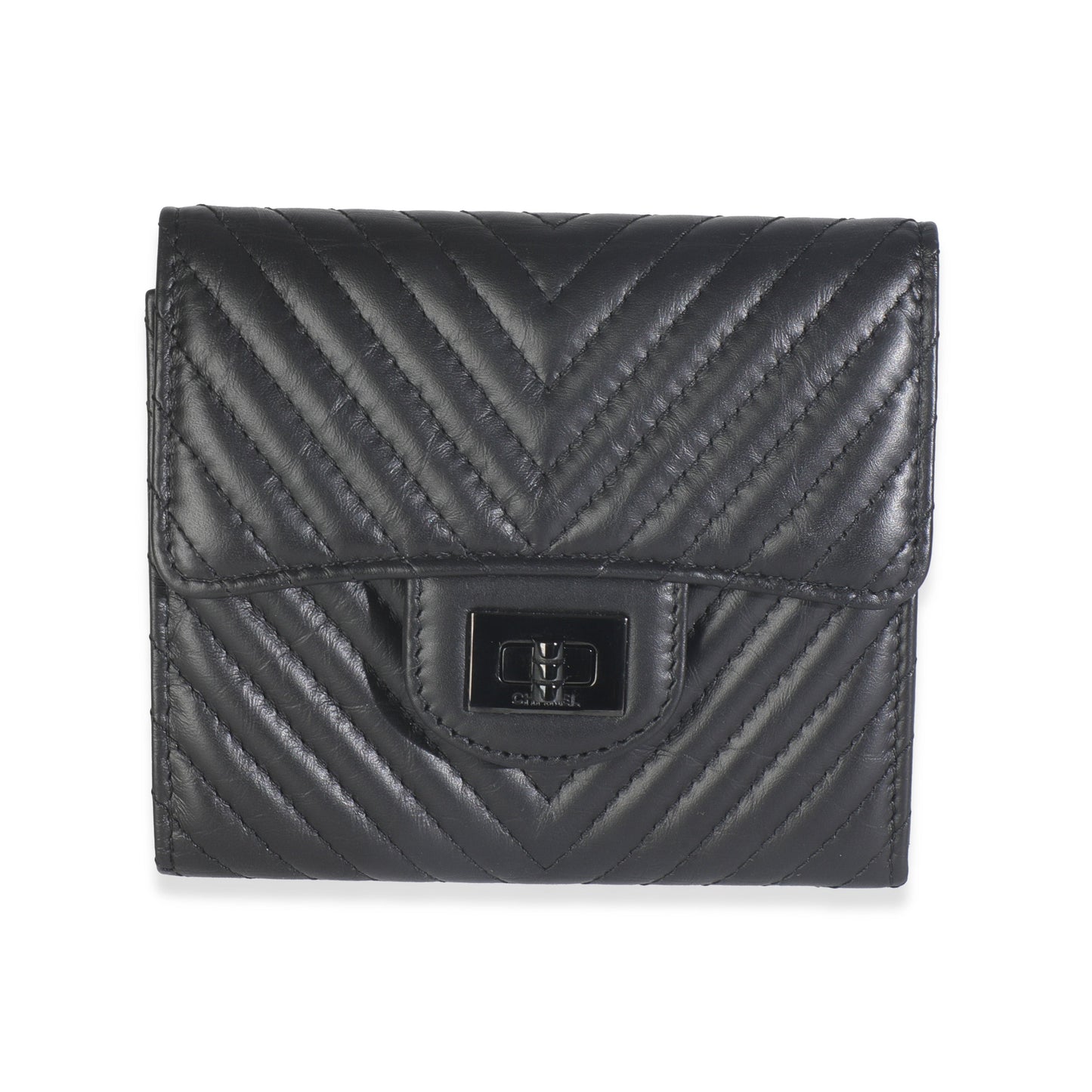 Chanel Aged Calfskin Chevron So Black Reissue Compact Wallet