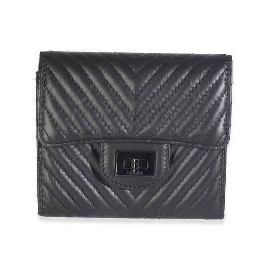 Chanel Aged Calfskin Chevron So Black Reissue Compact Wallet