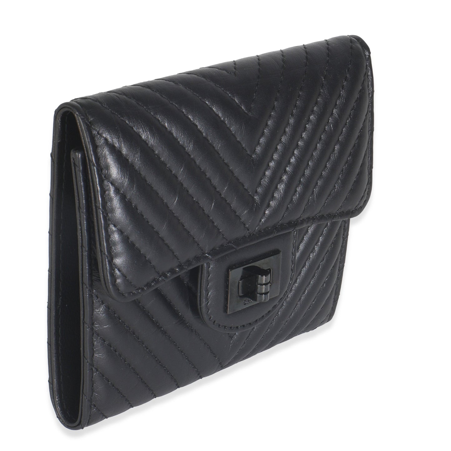 Chanel Aged Calfskin Chevron So Black Reissue Compact Wallet