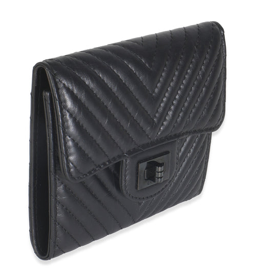 Chanel Aged Calfskin Chevron So Black Reissue Compact Wallet