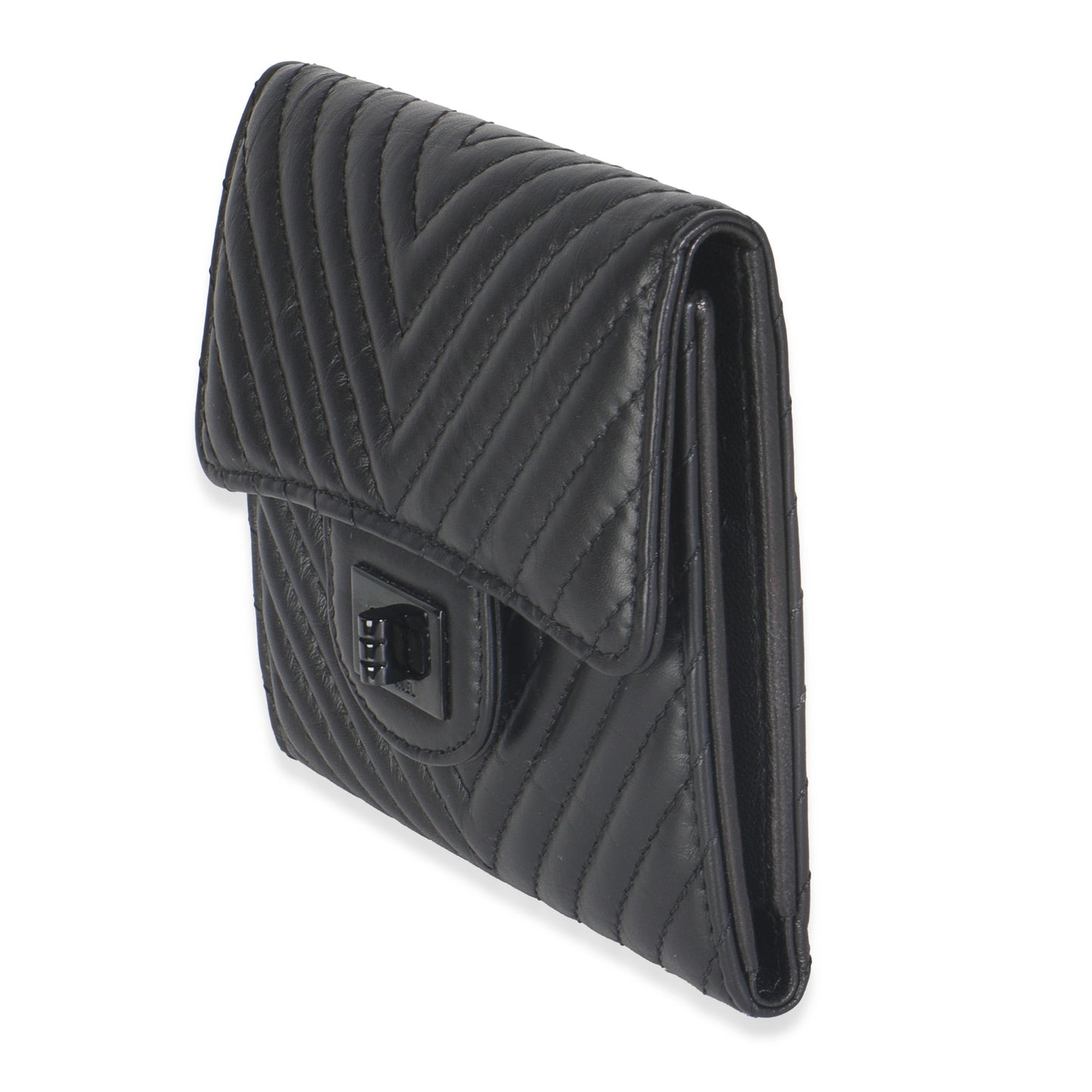 Chanel Aged Calfskin Chevron So Black Reissue Compact Wallet