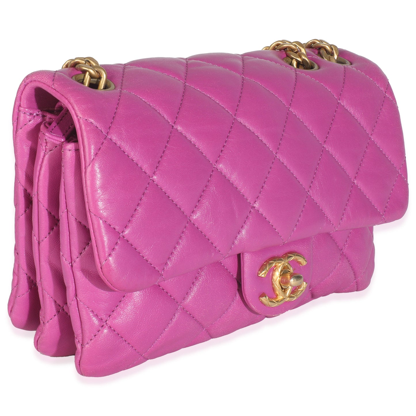 Chanel Purple Shiny Aged Quilted Calfskin Small Pillow Crush Flap Bag