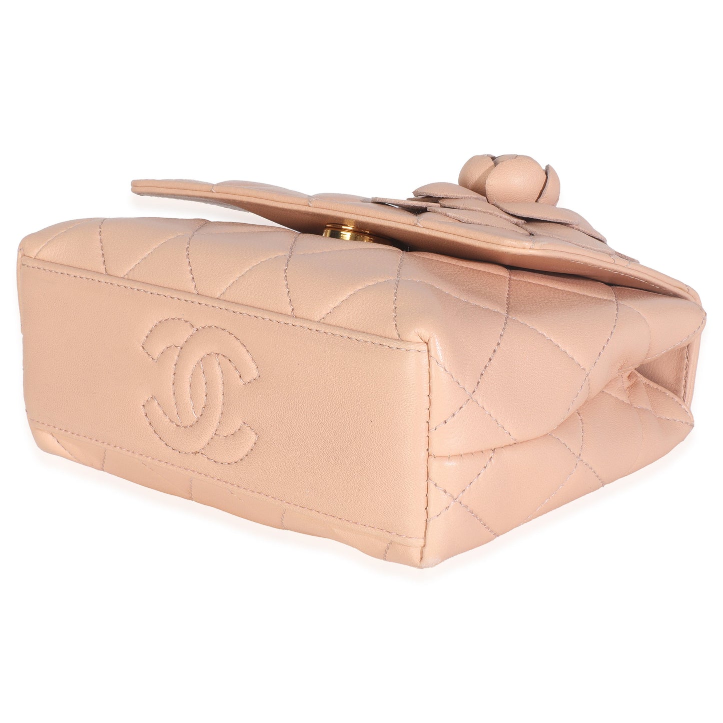 Chanel  Beige Quilted Lambskin Mini Camellia Flap Bag