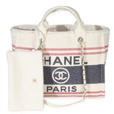 Chanel Navy Red Beige Striped Canvas Medium Deauville Tote