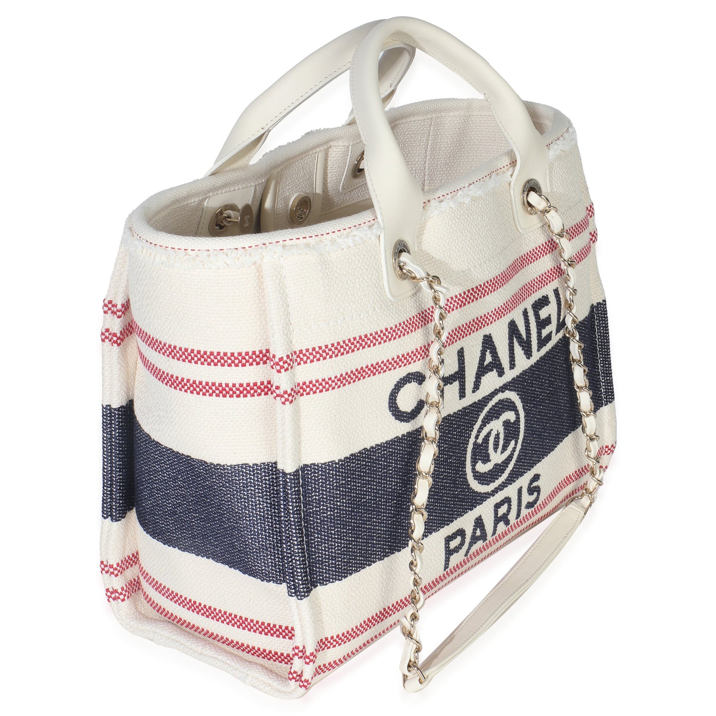 Chanel Navy Red Beige Striped Canvas Medium Deauville Tote