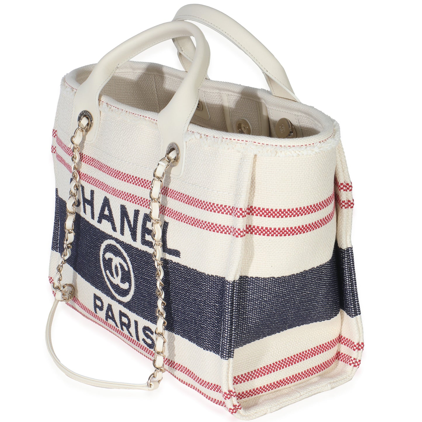 Chanel Navy Red Beige Striped Canvas Medium Deauville Tote