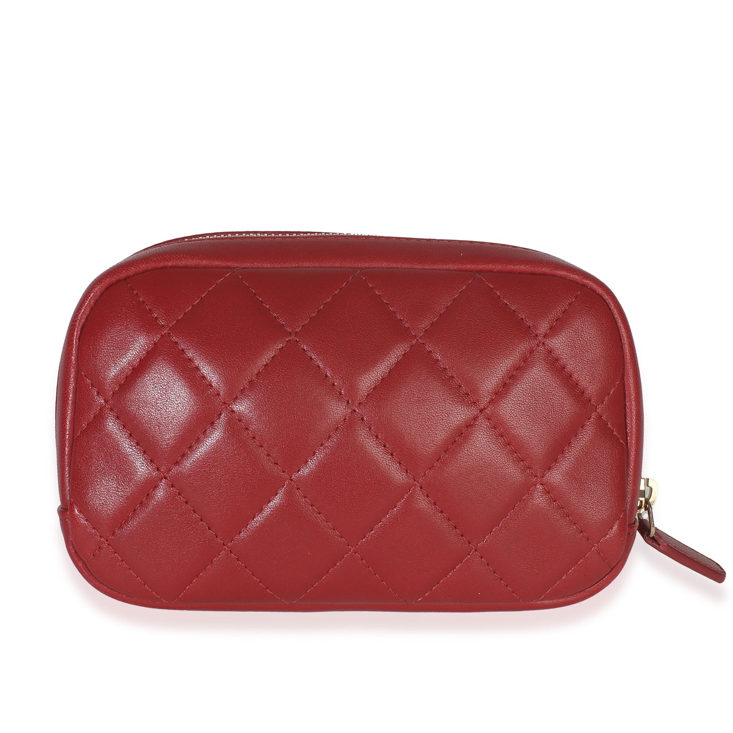 Chanel Red Quilted Lambskin CC Curvy Cosmetic Pouch