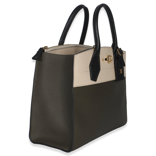Louis Vuitton Kaki Creme Black Taurillon City Steamer MM