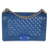 Chanel Blue Quilted Patent Plexiglass New Medium Boy Bag