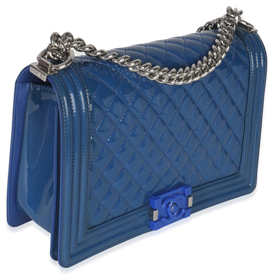 Chanel Blue Quilted Patent Plexiglass New Medium Boy Bag