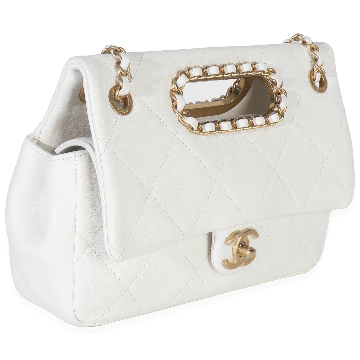 Chanel White Quilted Lambskin A Real Catch Flap Handbag