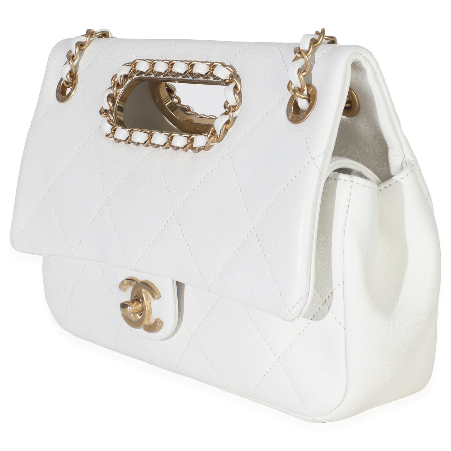 Chanel White Quilted Lambskin A Real Catch Flap Handbag