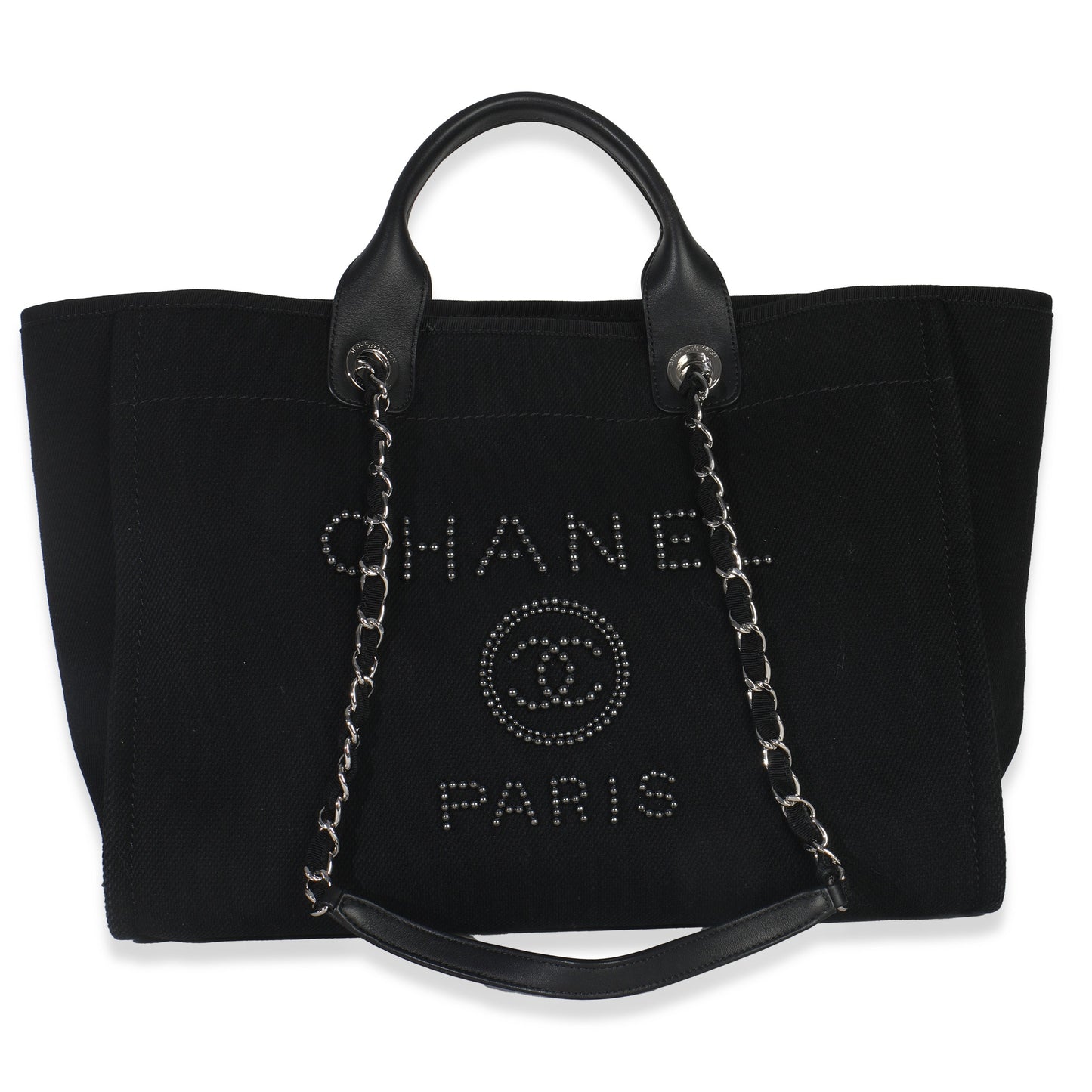 Chanel Black Canvas Pearl Medium Deauville Tote