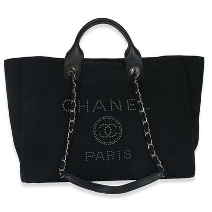 Chanel Black Canvas Pearl Medium Deauville Tote