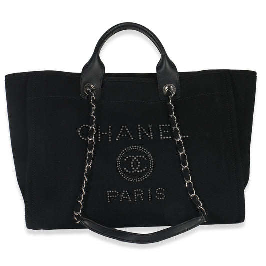 Chanel Black Canvas Pearl Medium Deauville Tote