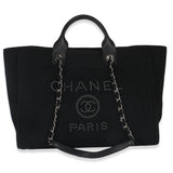 Chanel Black Canvas Pearl Medium Deauville Tote