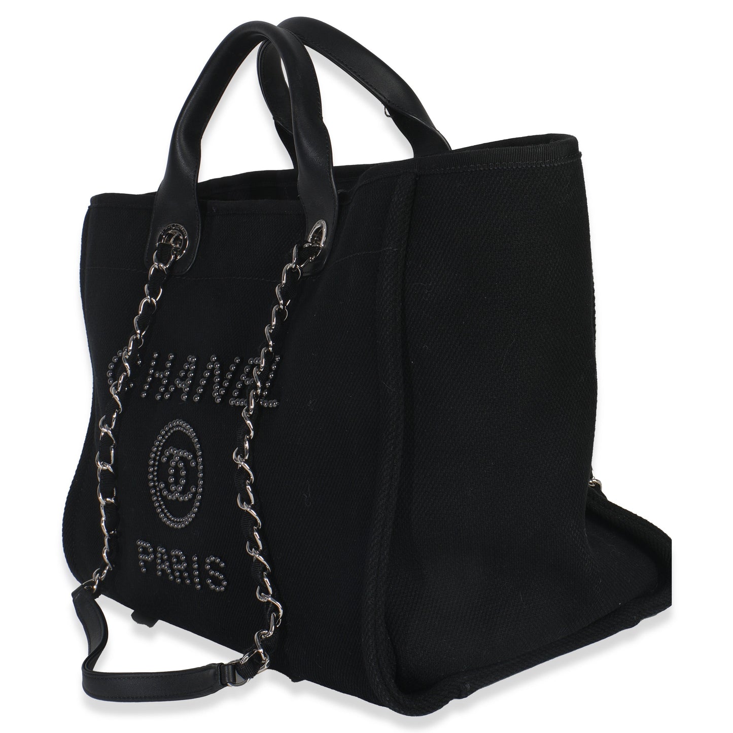 Chanel Black Canvas Pearl Medium Deauville Tote