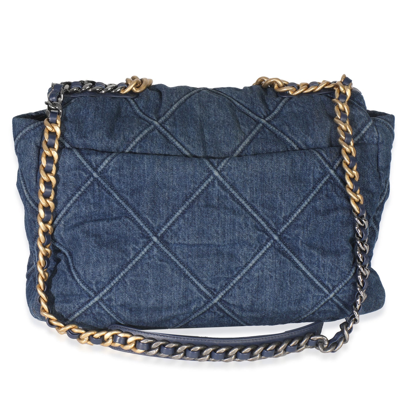 Chanel Dark Blue Quilted Denim Maxi Chanel 19 Flap Bag