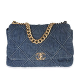 Chanel Dark Blue Quilted Denim Maxi Chanel 19 Flap Bag