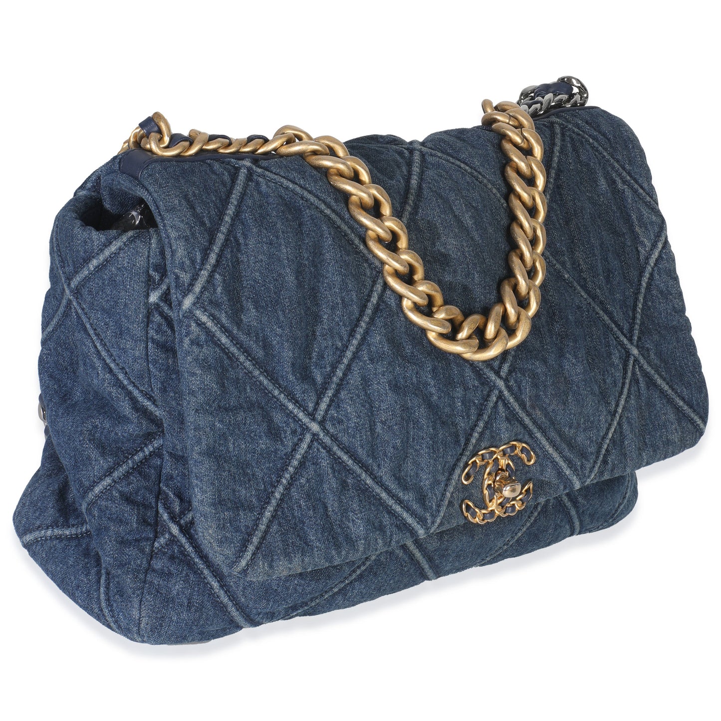 Chanel Dark Blue Quilted Denim Maxi Chanel 19 Flap Bag