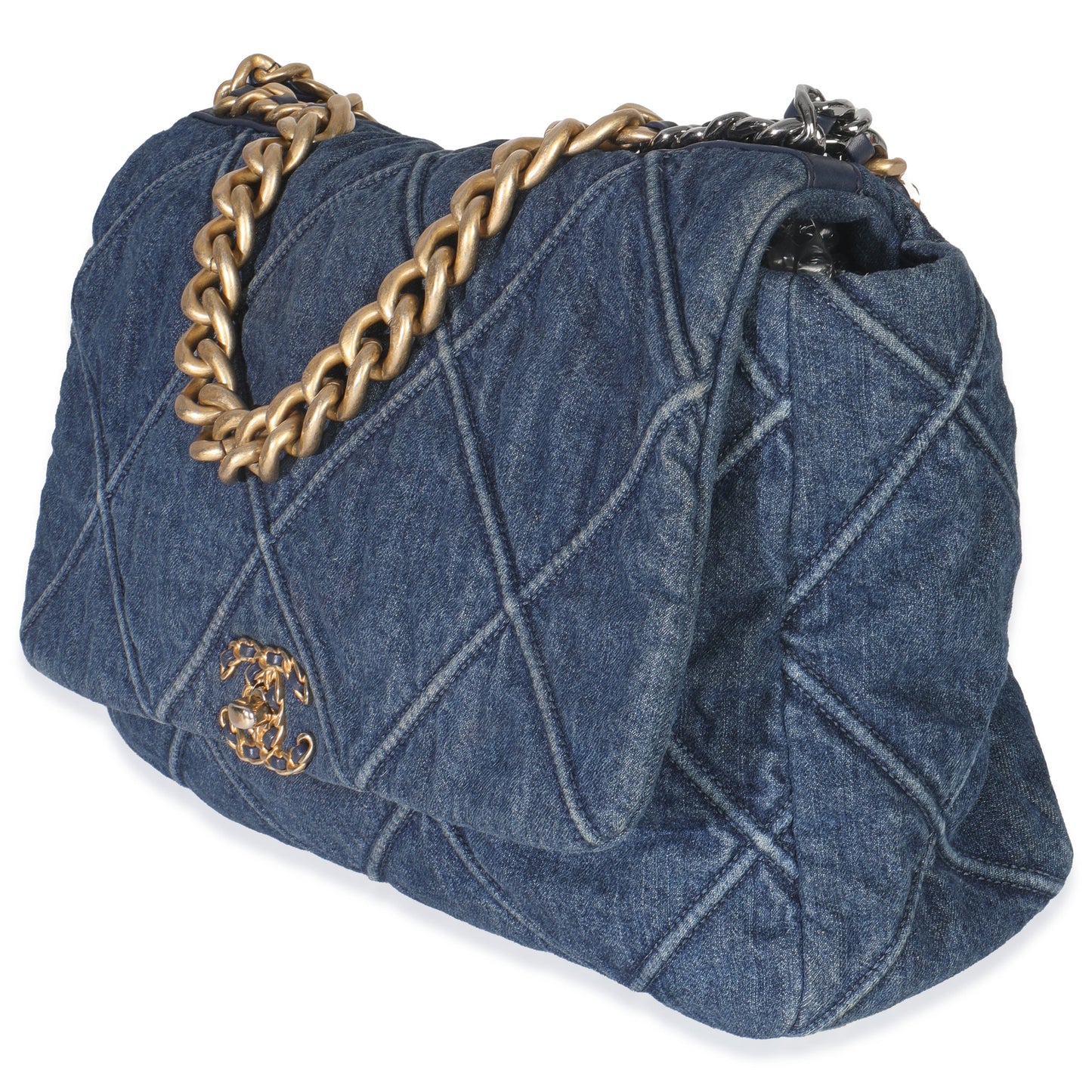 Chanel Dark Blue Quilted Denim Maxi Chanel 19 Flap Bag