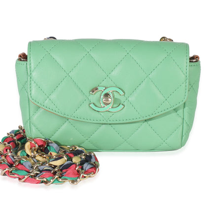 Chanel Green Quilted Lambskin Ribbon Chain Mini Flap Bag