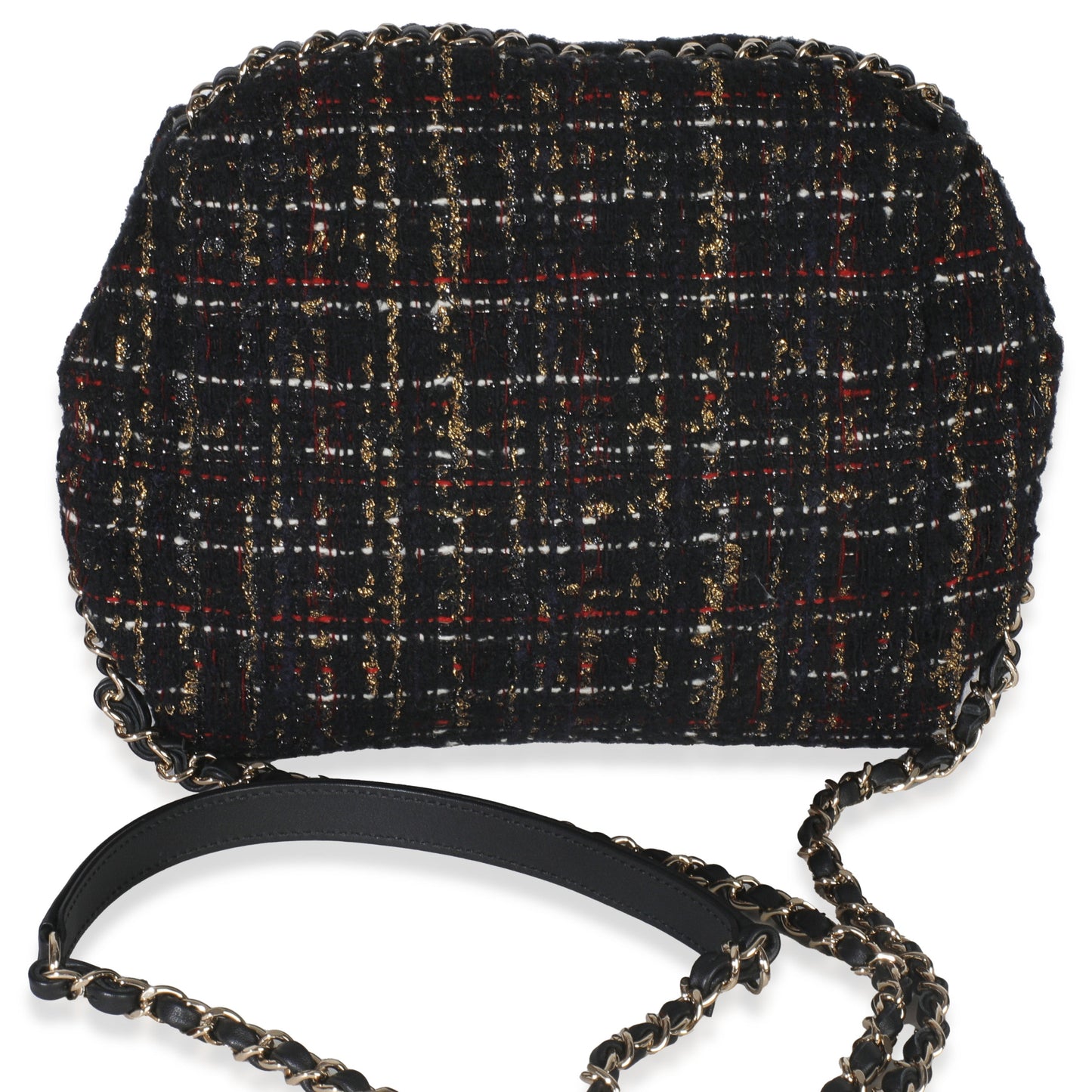 Chanel Gold Multicolor Tweed Small Chain Around Saddle Flap Bag