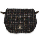 Chanel Gold Multicolor Tweed Small Chain Around Saddle Flap Bag