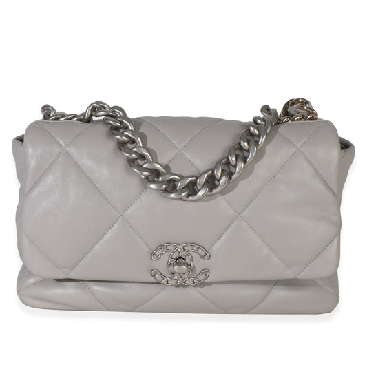 Chanel Grey Shiny Quilted Lambskin Large Chanel 19 Flap Bag