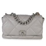Chanel Grey Shiny Quilted Lambskin Large Chanel 19 Flap Bag
