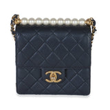 Chanel Navy Iridescent Quilted Goatskin Vertical Chic Pearls Flap Bag