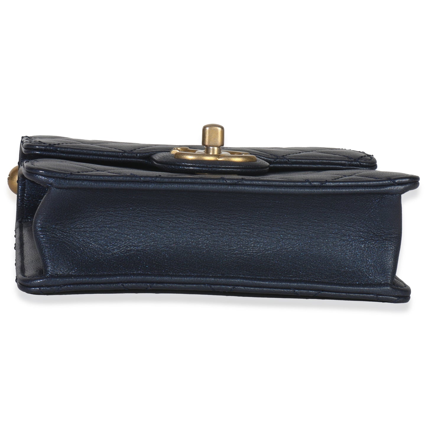 Chanel Navy Iridescent Quilted Goatskin Vertical Chic Pearls Flap Bag