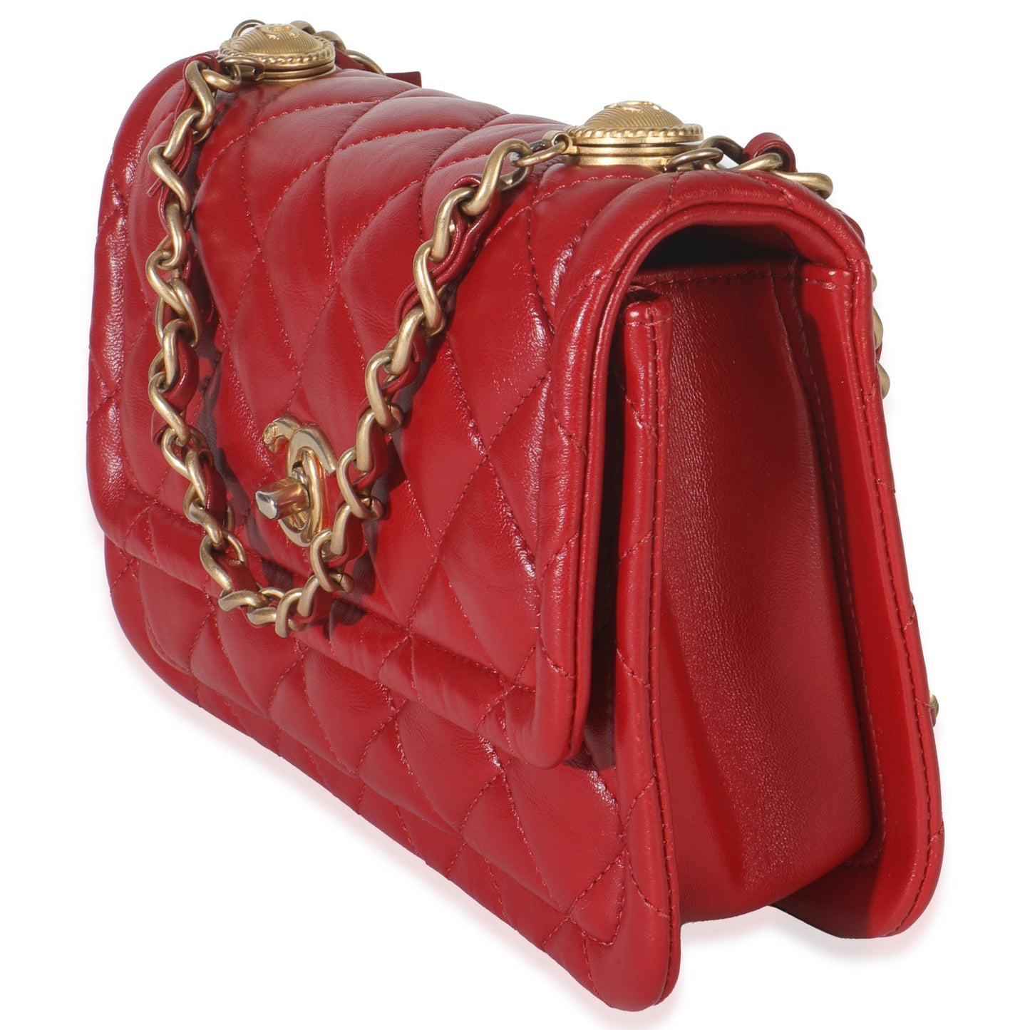 Chanel Red Quilted Puffy Calfskin Small Twist Your Buttons Flap Bag