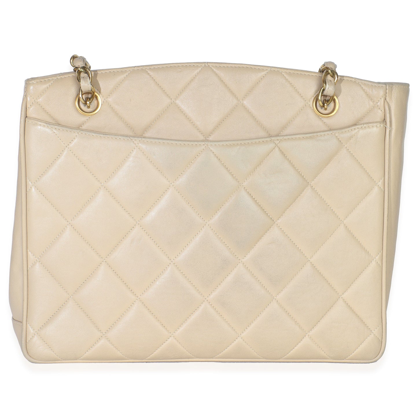 Chanel  Beige Quilted Lambskin CC Shoulder Tote