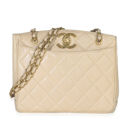Chanel  Beige Quilted Lambskin CC Shoulder Tote