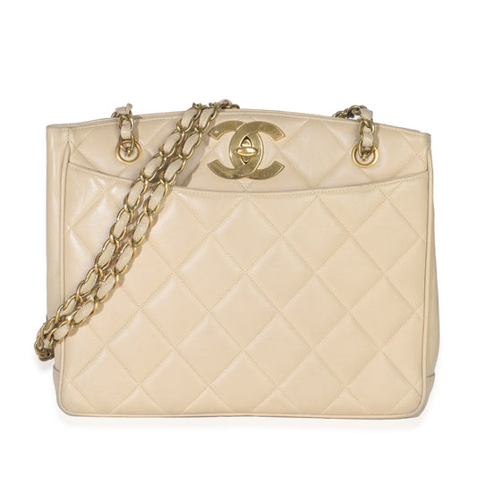 Chanel  Beige Quilted Lambskin CC Shoulder Tote