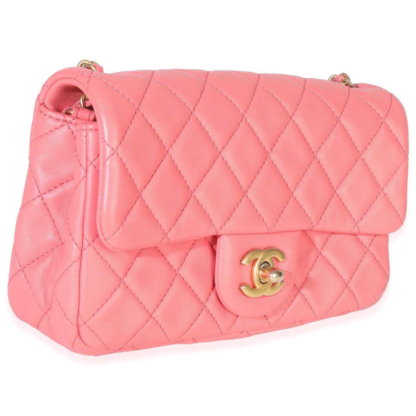 Chanel Pink Quilted Lambskin Pearl Crush Mini Rectangular Flap Bag