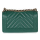 Chanel Dark Green Chevron Caviar Old Medium Boy Handbag