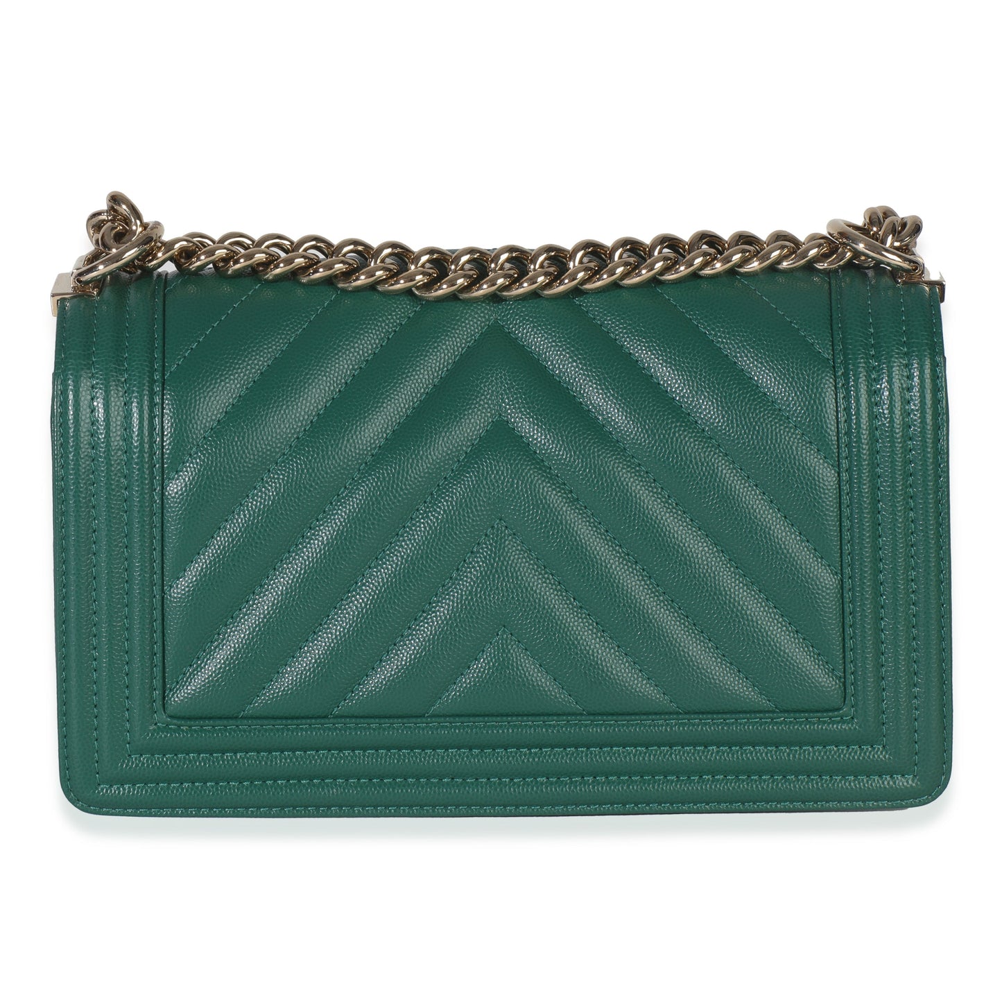 Chanel Dark Green Chevron Caviar Old Medium Boy Handbag