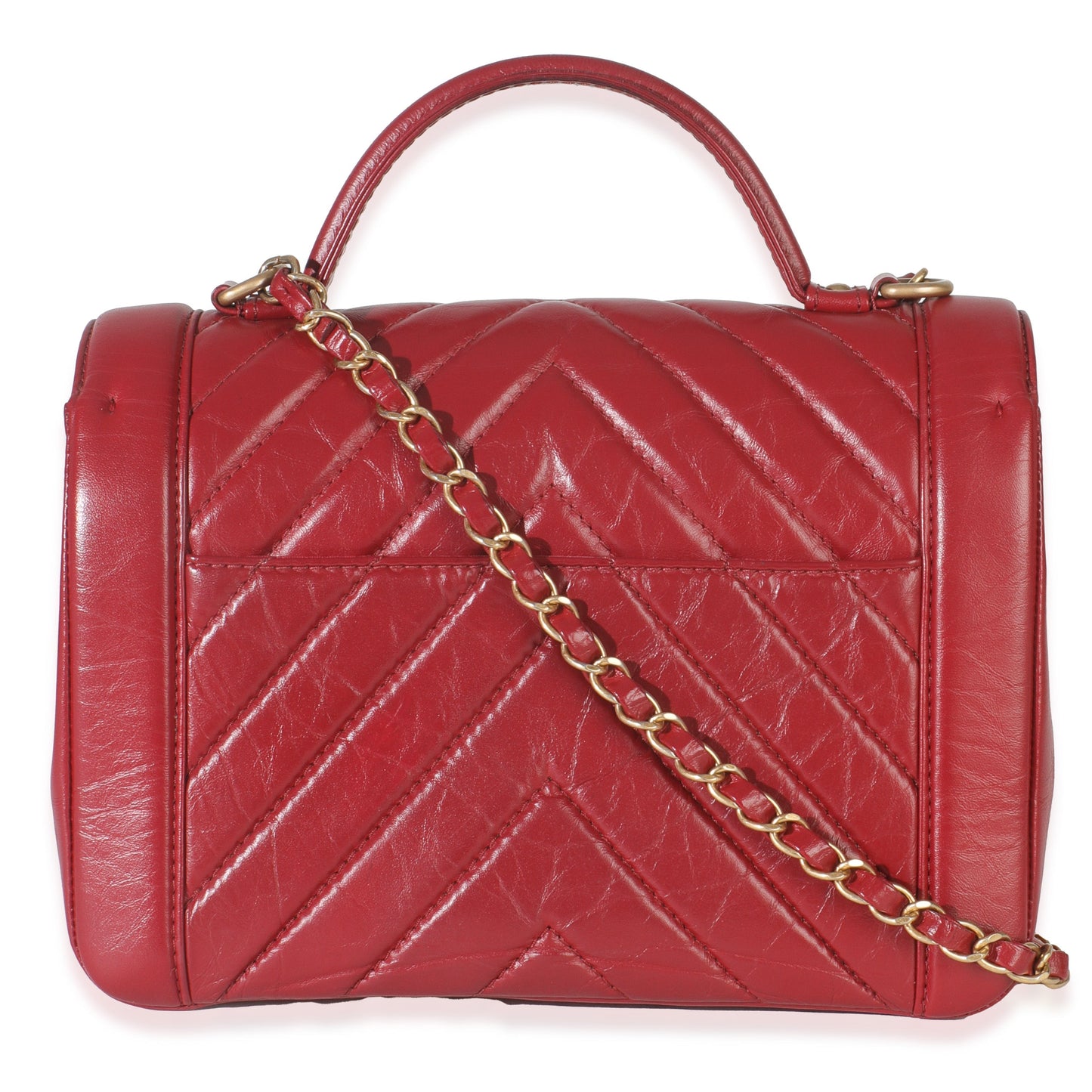 Chanel Red Chevron Calfskin Top Handle Flap Bag