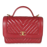 Chanel Red Chevron Calfskin Top Handle Flap Bag