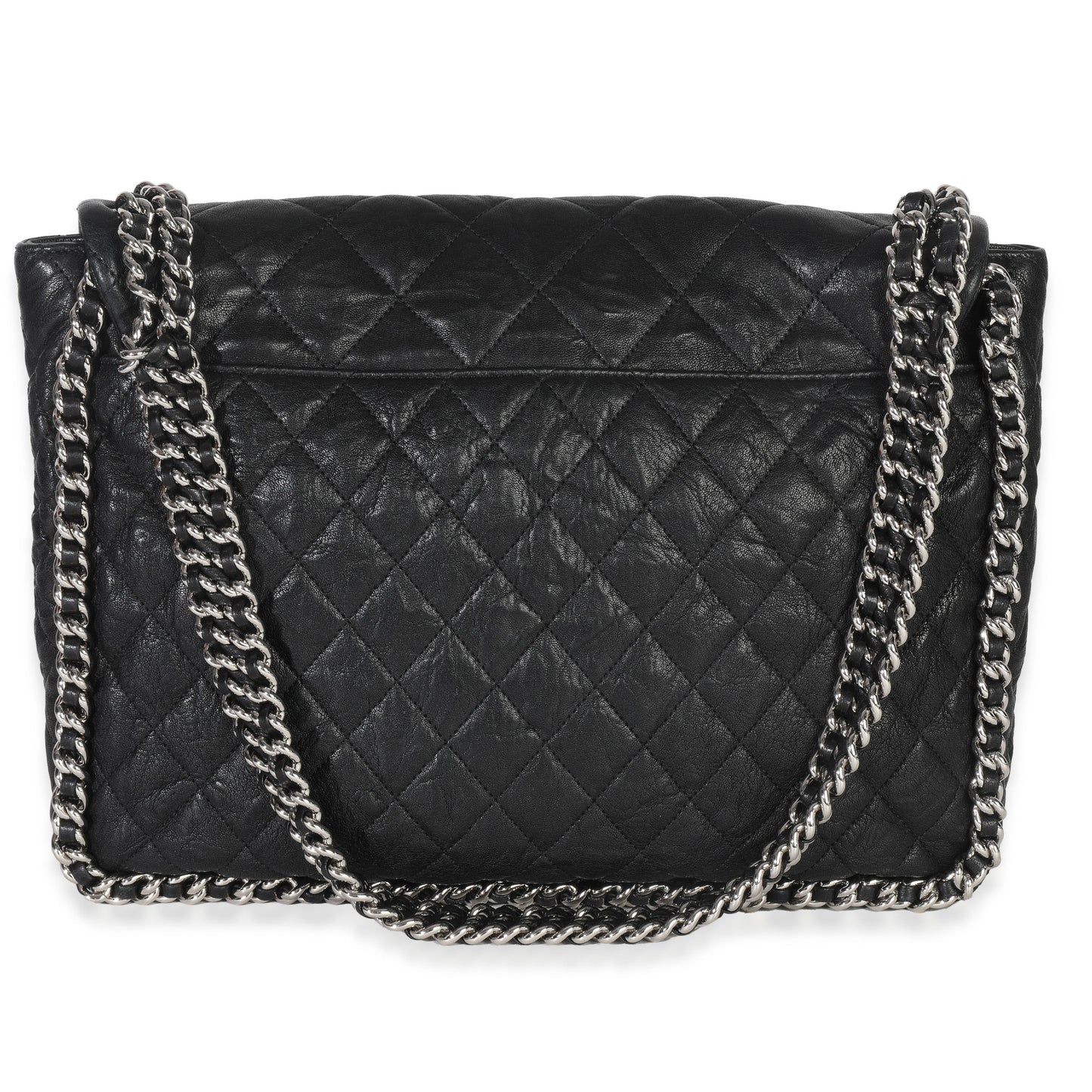Chanel Black Quilted Washed Lambskin Chain Around Maxi Flap Bag